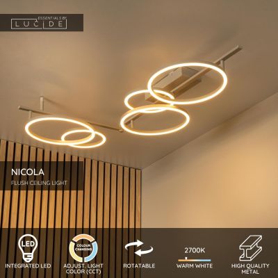 Lucide NICOLA - Flush ceiling light - LED - CCT - 1x37W 2700K/4000K - Taupe